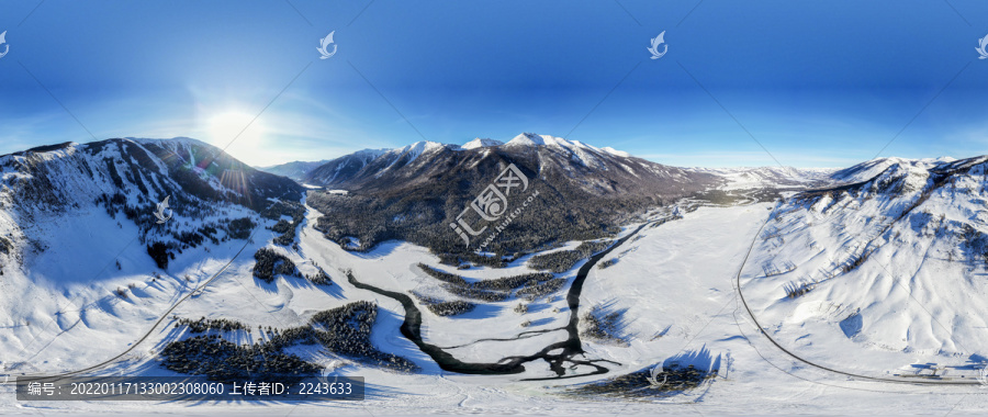 航拍新疆阿勒泰喀纳斯雪后景色