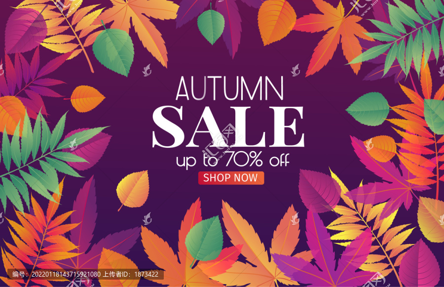 紫色调枫叶边框,秋天购物节海报