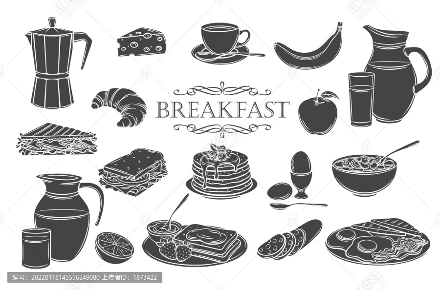 黑白手绘丰盛早午餐海报