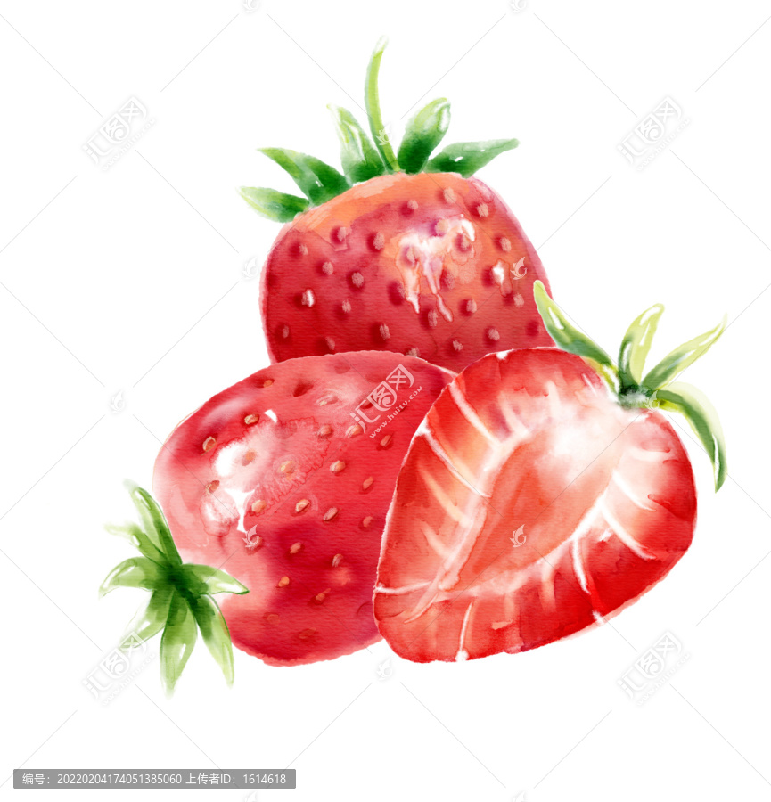 手绘水彩草莓免扣元素装饰设计
