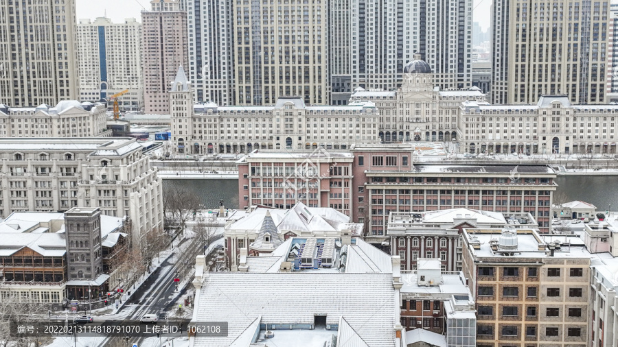 瑞雪中的天津城市美景航拍