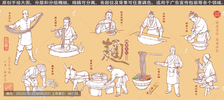 传统面馆线描插画