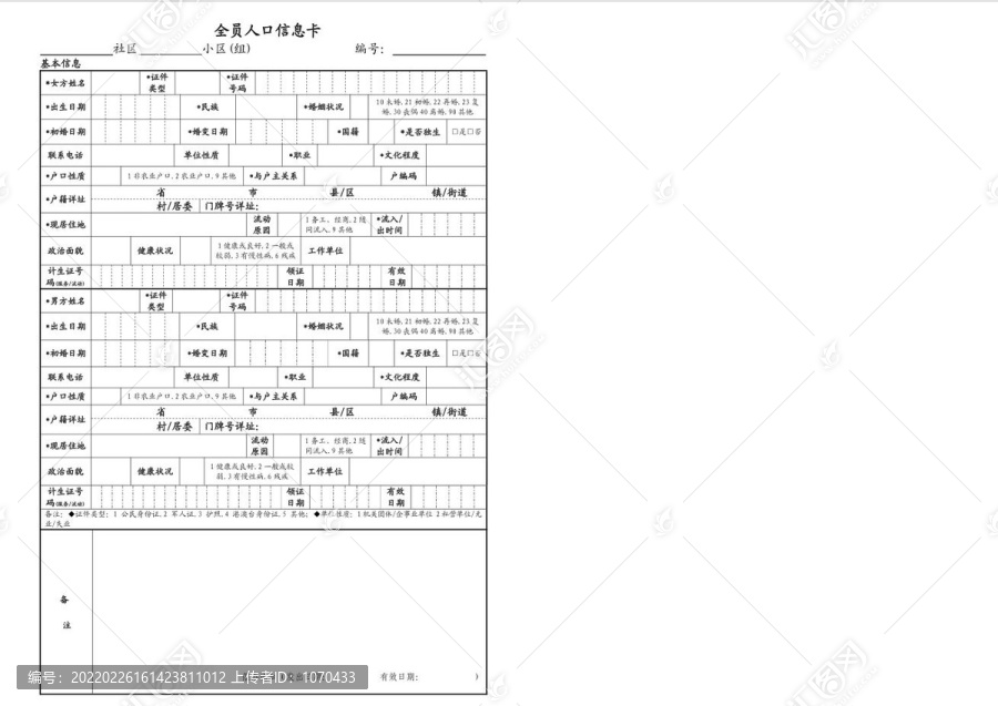 全员人口信息卡