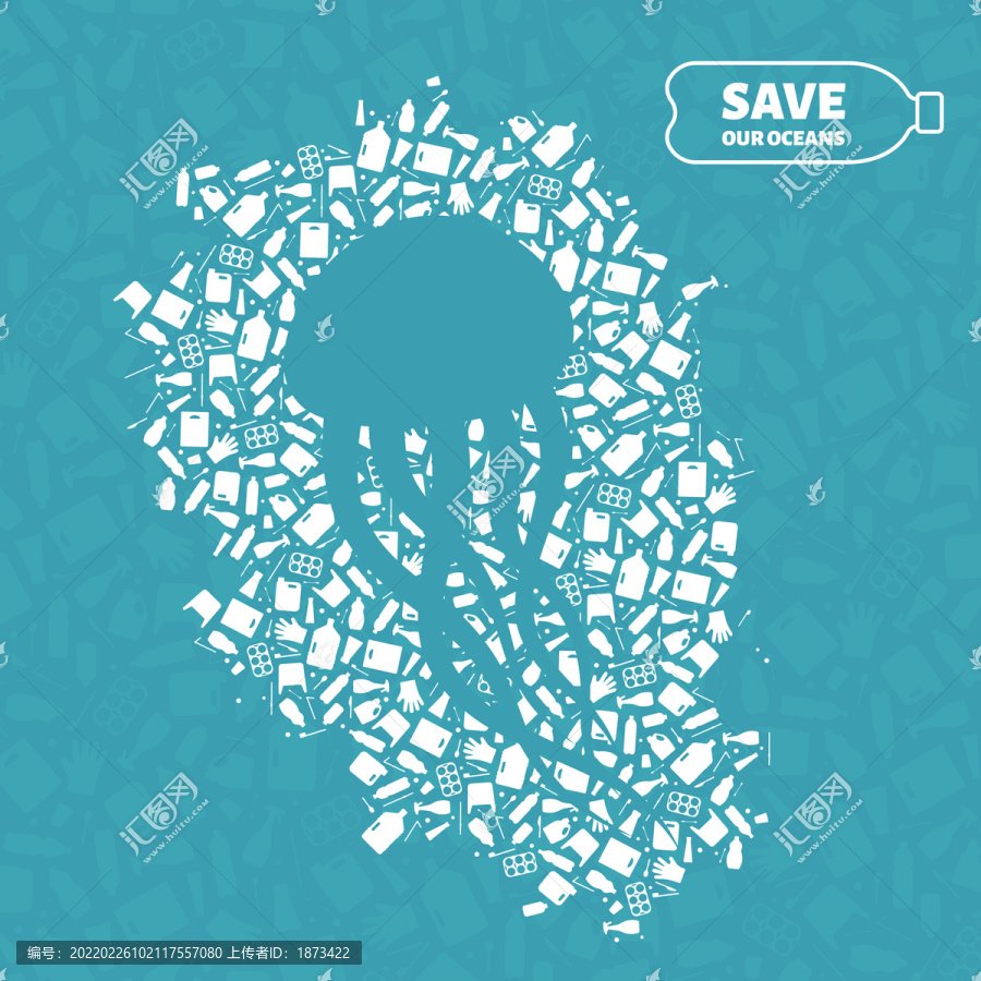 塑料环绕水母,海洋生态保护海报