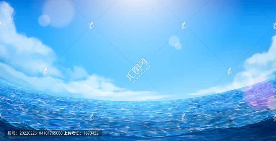 写实海平面及天空背景,鱼眼效果