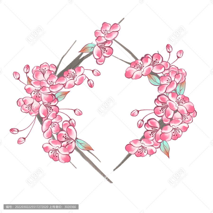 春日樱花边框花枝树枝粉色方形