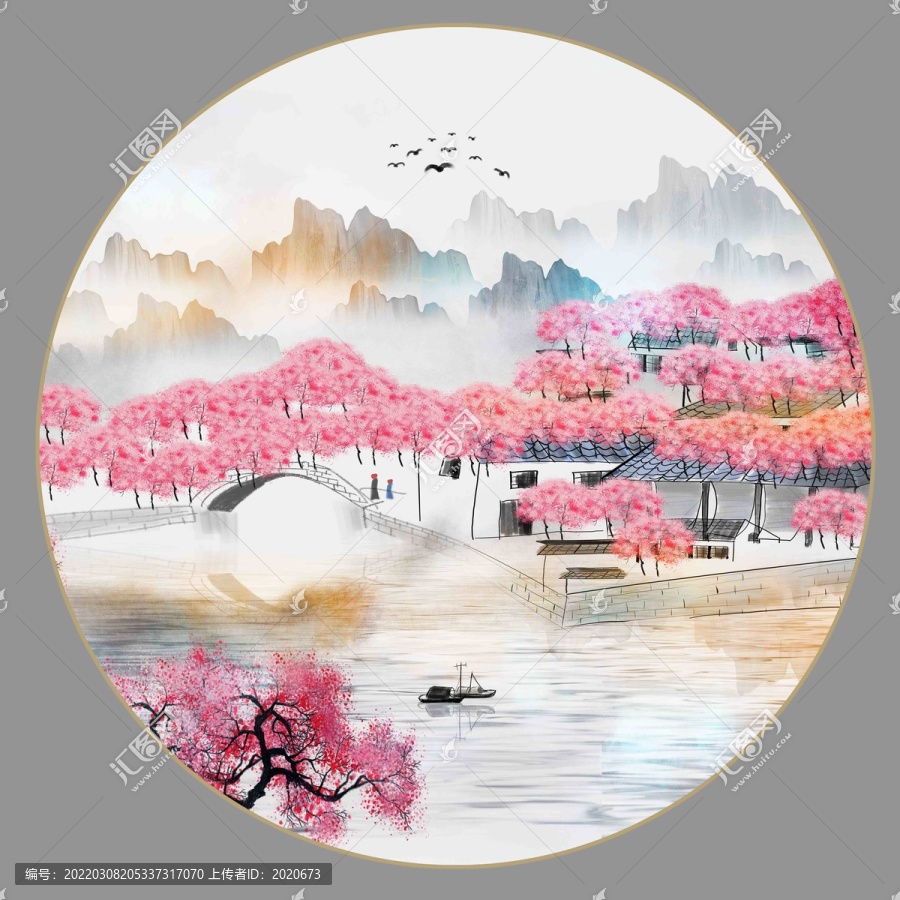 水墨江南桃花风景