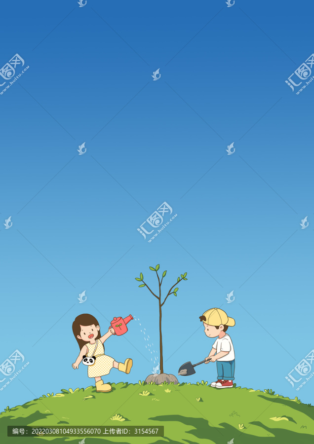 小朋友在植树节植树