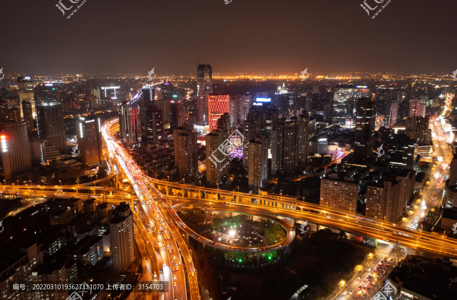 上海长宁区虹桥商圈航拍夜景