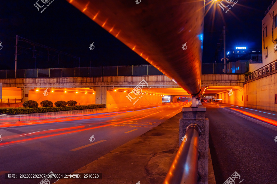 城市街景夜景灯光车流光轨