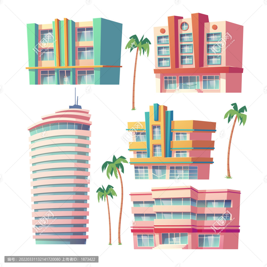 粉彩色房屋建筑外观插图