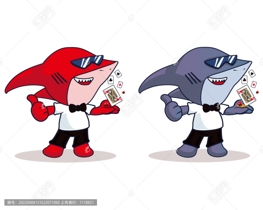 卡通鲨鱼拟人动物卡牌游戏角色