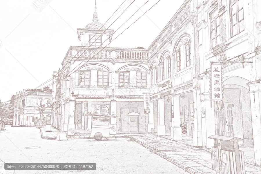 老广州街景线描