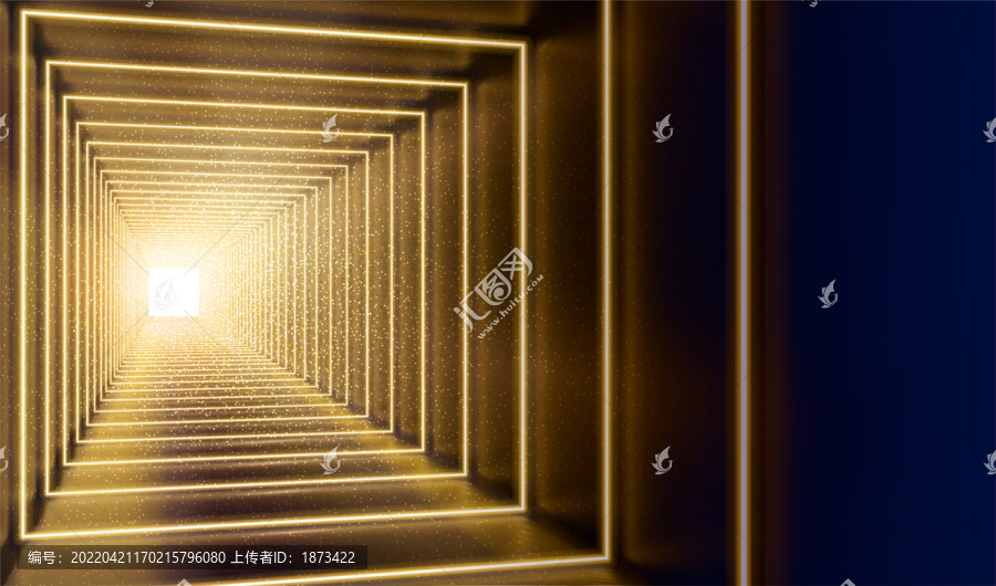 奢华未来感3D金色方形灯管通道场景