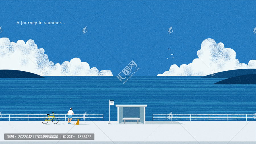 夏日回忆海边风景治愈电脑壁纸,设计模板,汇图网www.huitu.com