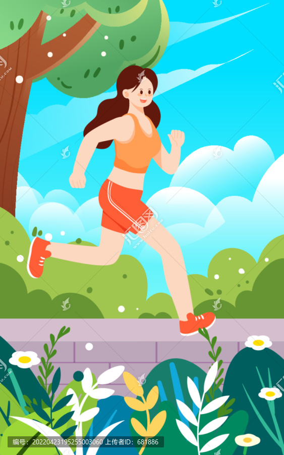 夏天女孩跑步运动减肥锻炼插画