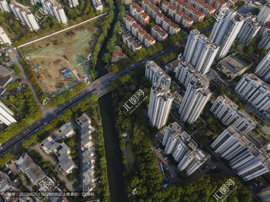 航拍户外城市住宅区建筑景观