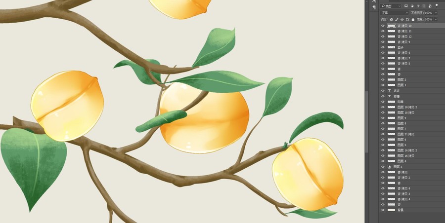 水果寓意黄杏民俗花鸟装饰画