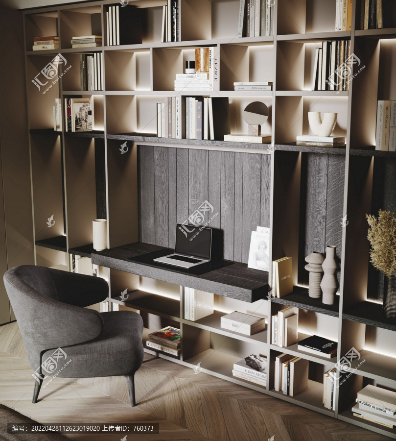 极简风格室内设计客厅书柜