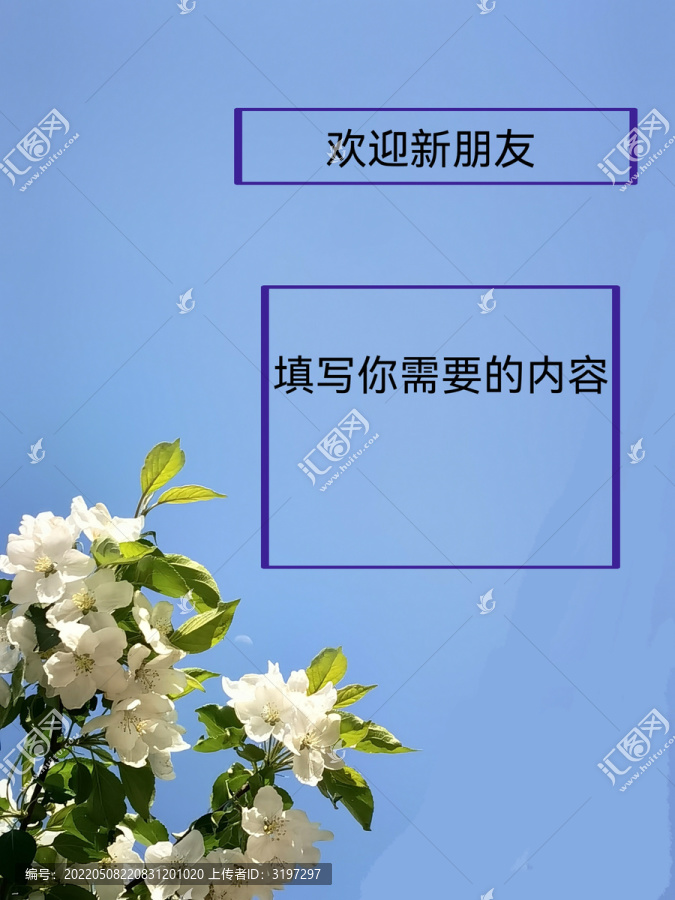 天蓝底左角鲜花卡片