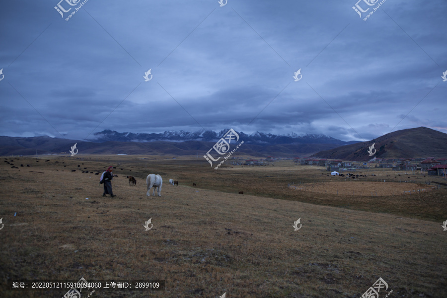 甘孜塔公草原雪山草原藏族民居