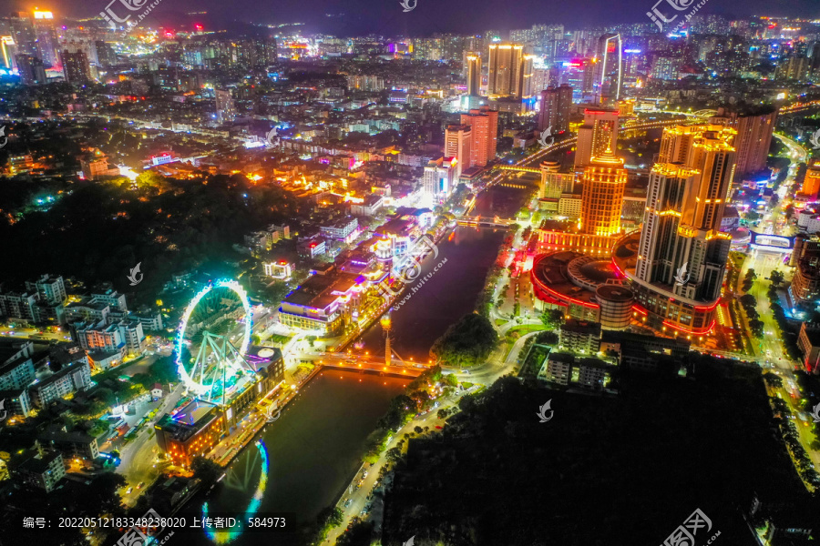 航拍广东中山幻彩摩天轮夜景