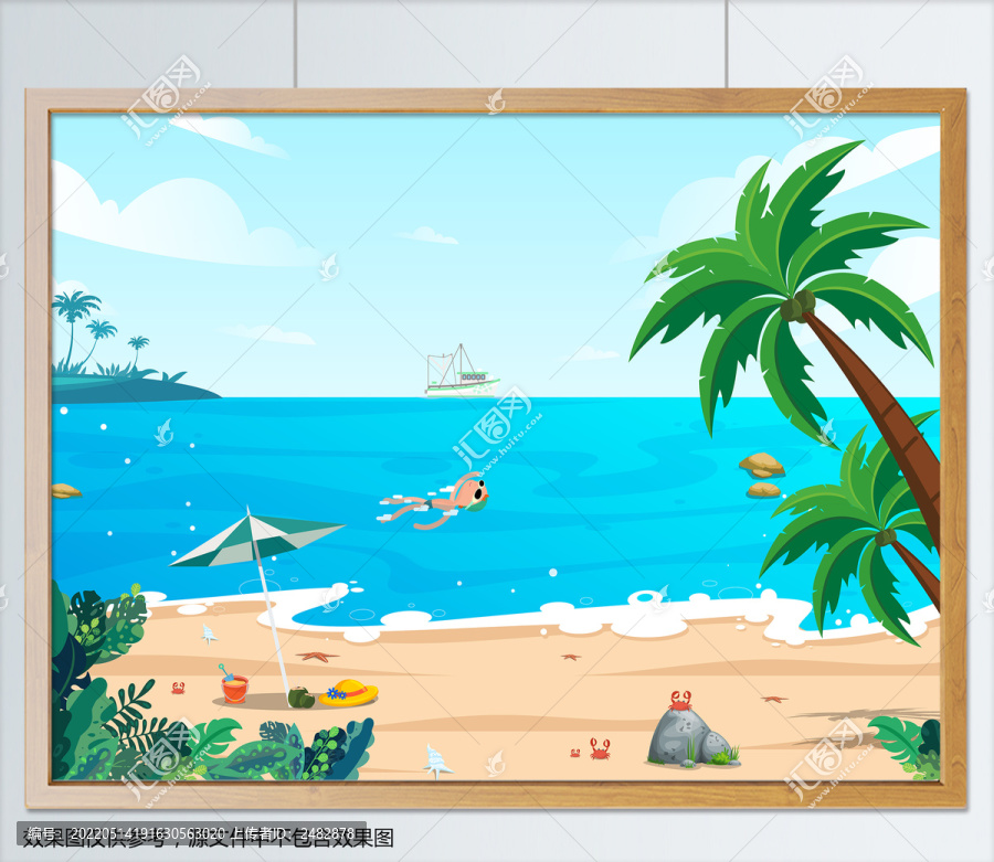 夏季夏日旅行海滩椰树风景插画