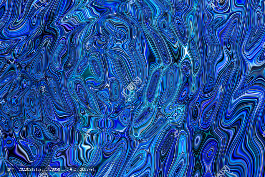 蓝色扭曲线条流体抽象画