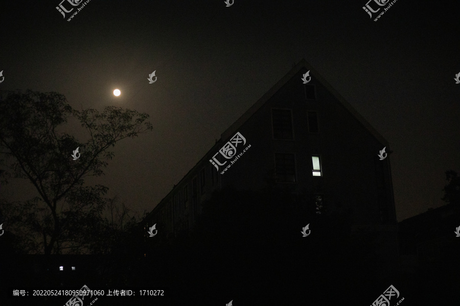 月光下的楼房亮起的一扇窗户