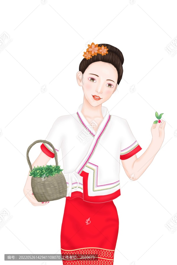 手绘采茶女孩