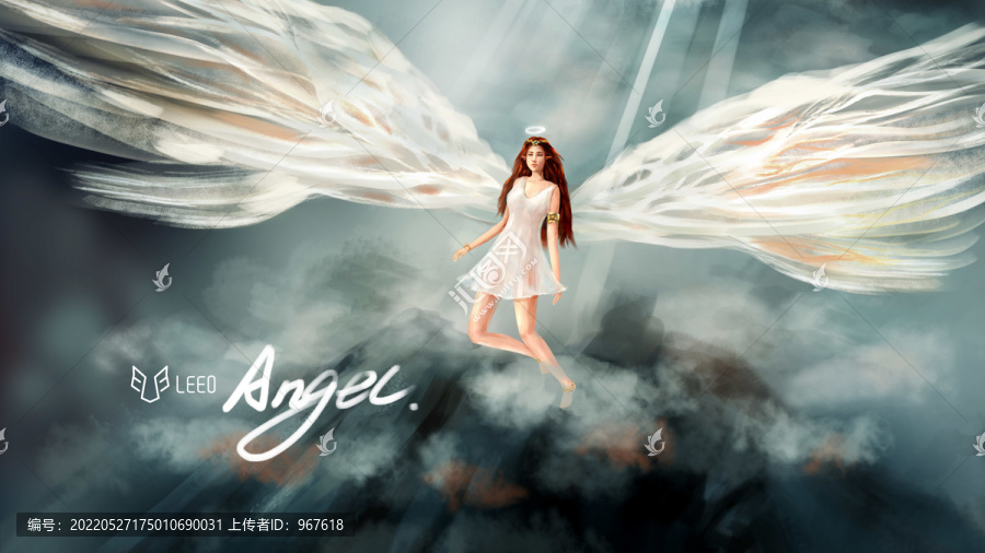 天使翅膀女孩手绘插画