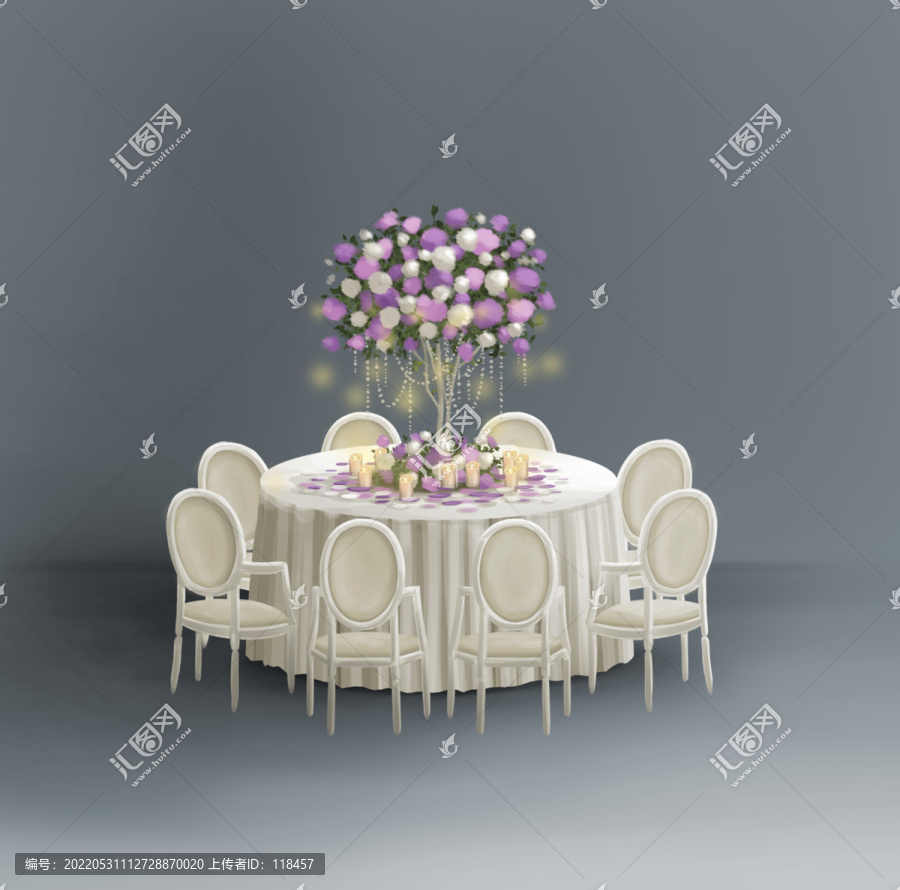 圆桌桌花婚礼手绘素材