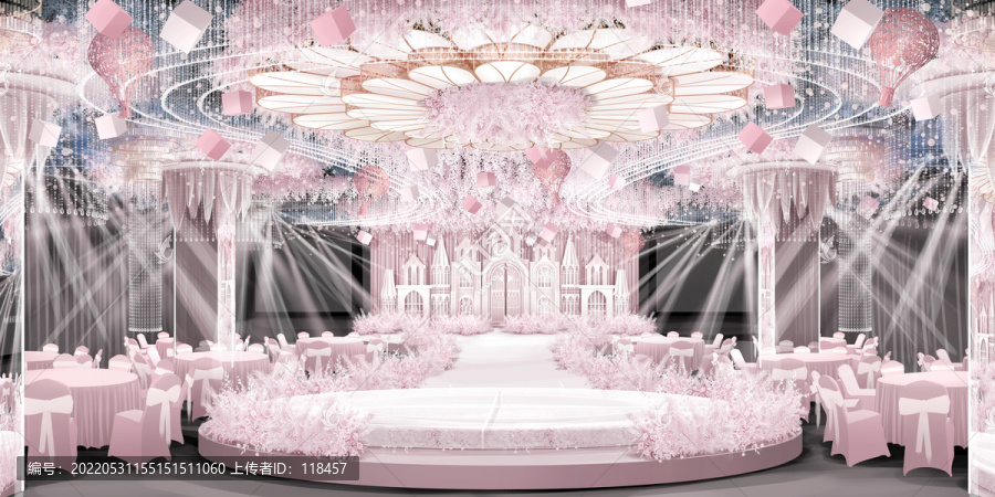 粉白色城堡主舞台手绘效果图