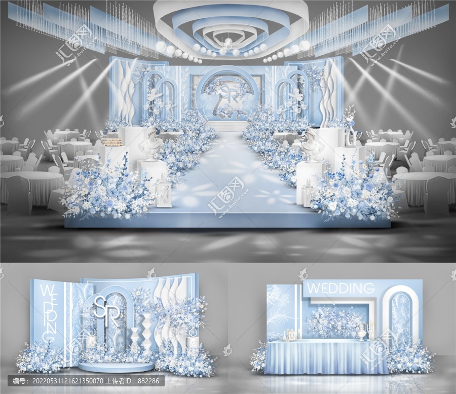 蓝色白色婚礼效果图设计