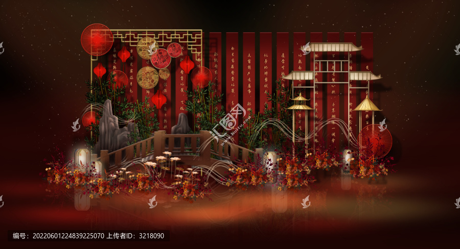 新中式国风红色婚礼设计迎宾区