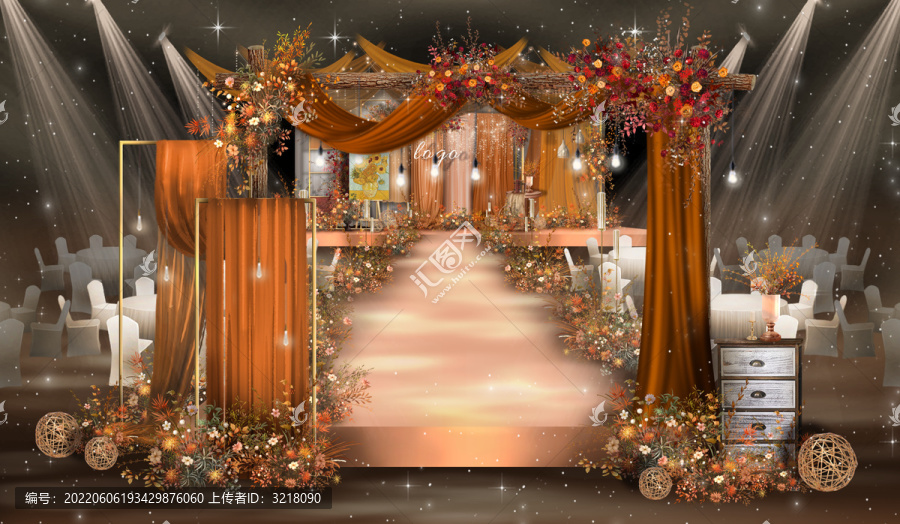 橙色系美式小众婚礼仪式区