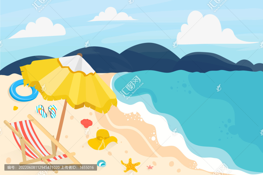 夏天海边沙滩插画