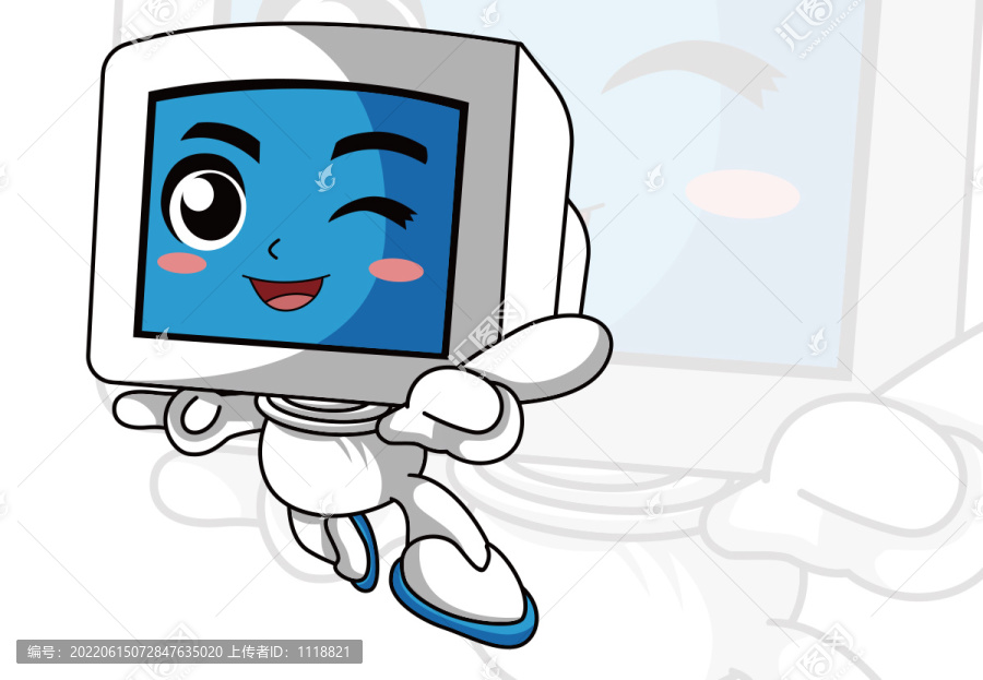 卡通台式电脑拟人形象科技