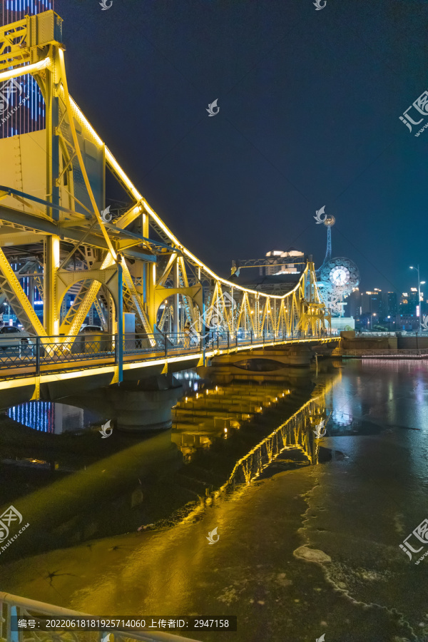天津解放桥冬季夜景风光