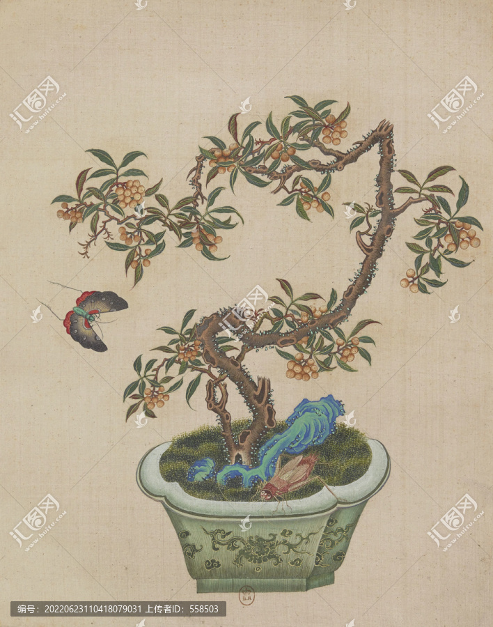 植物昆虫盆景国画