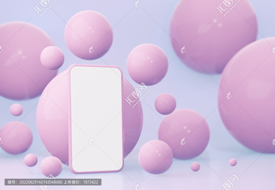 3D粉色泡泡智能手机空白横幅