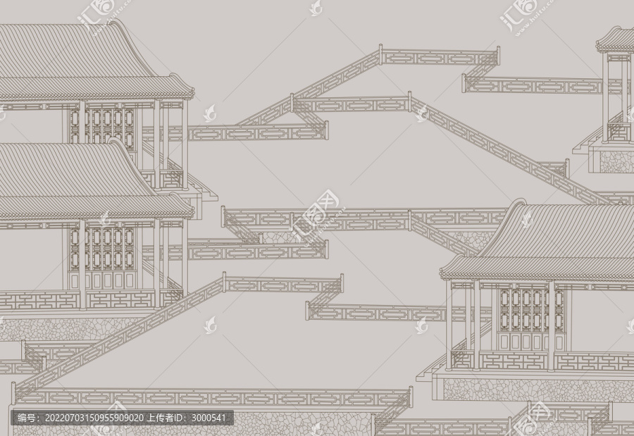 中式建筑手绘线条