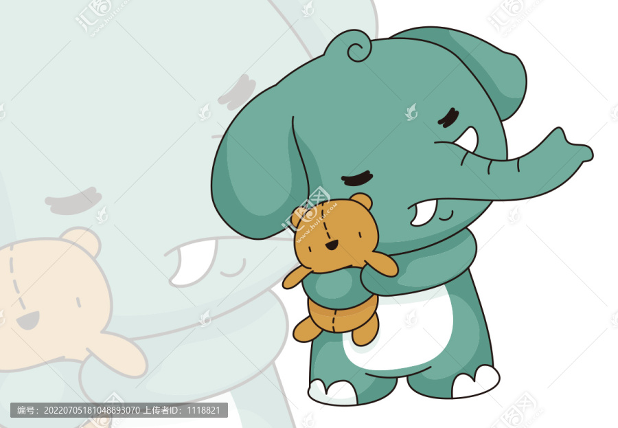 卡通可爱大象动物印花图案