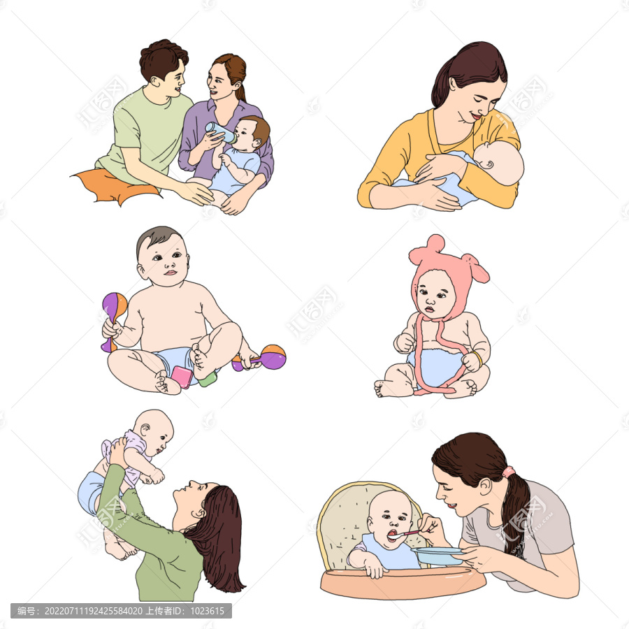 母婴亲子婴儿幼儿生活卡通插画