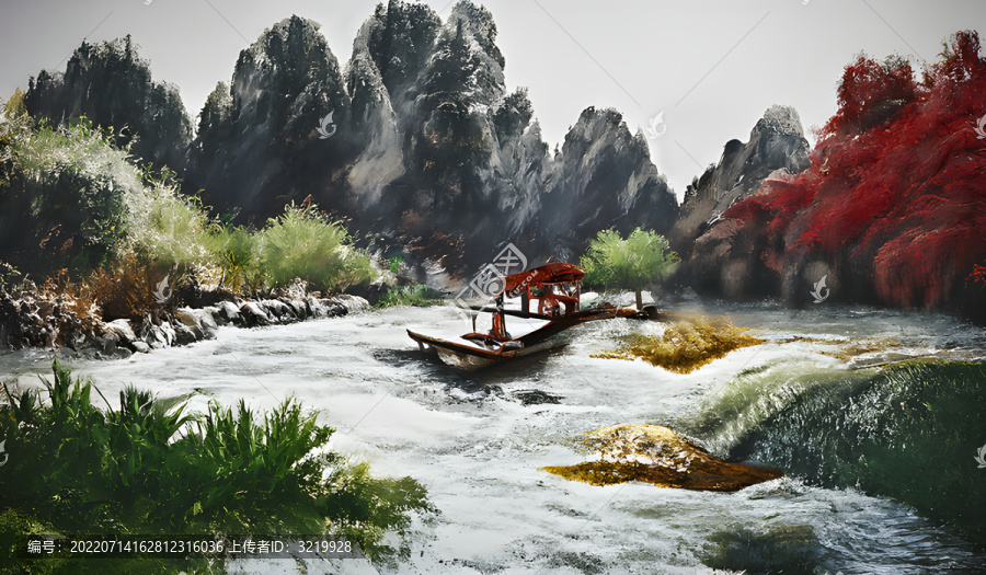 游船油画风景