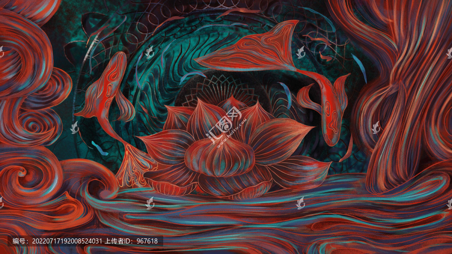 鲤鱼国潮插画手绘