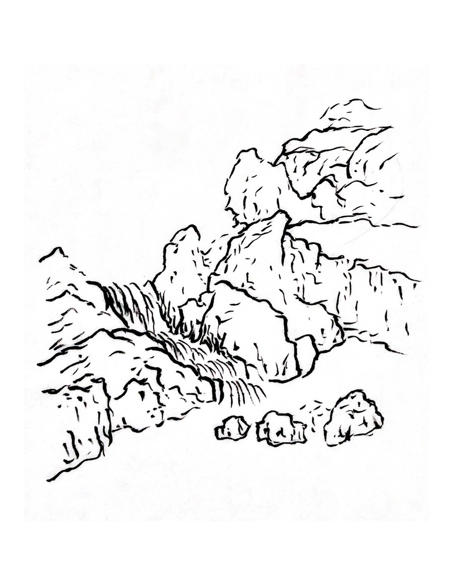 手绘国画山石山水素材