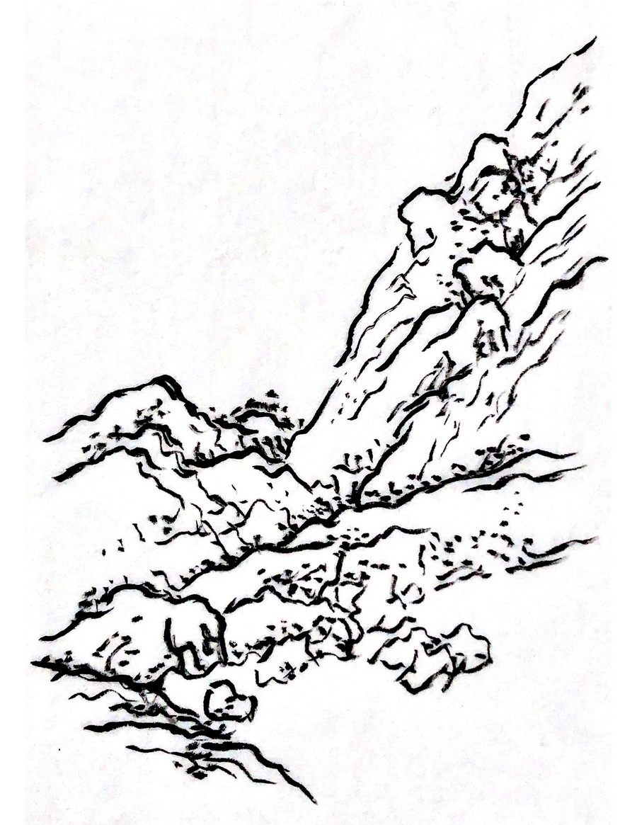 手绘国画山石山水素材