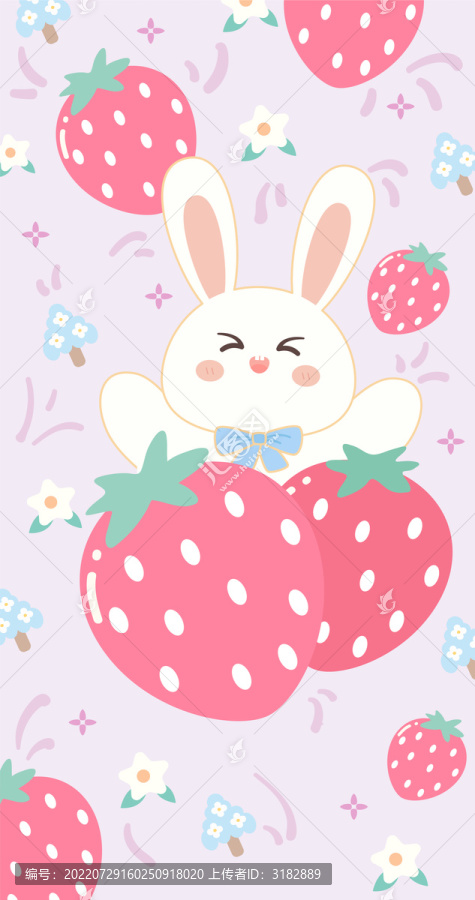 可爱的兔子与草莓