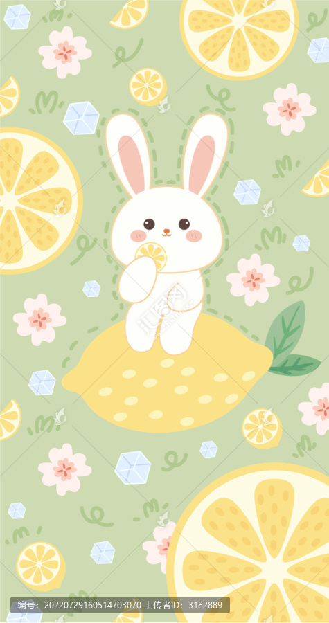 坐在柠檬上的小兔子